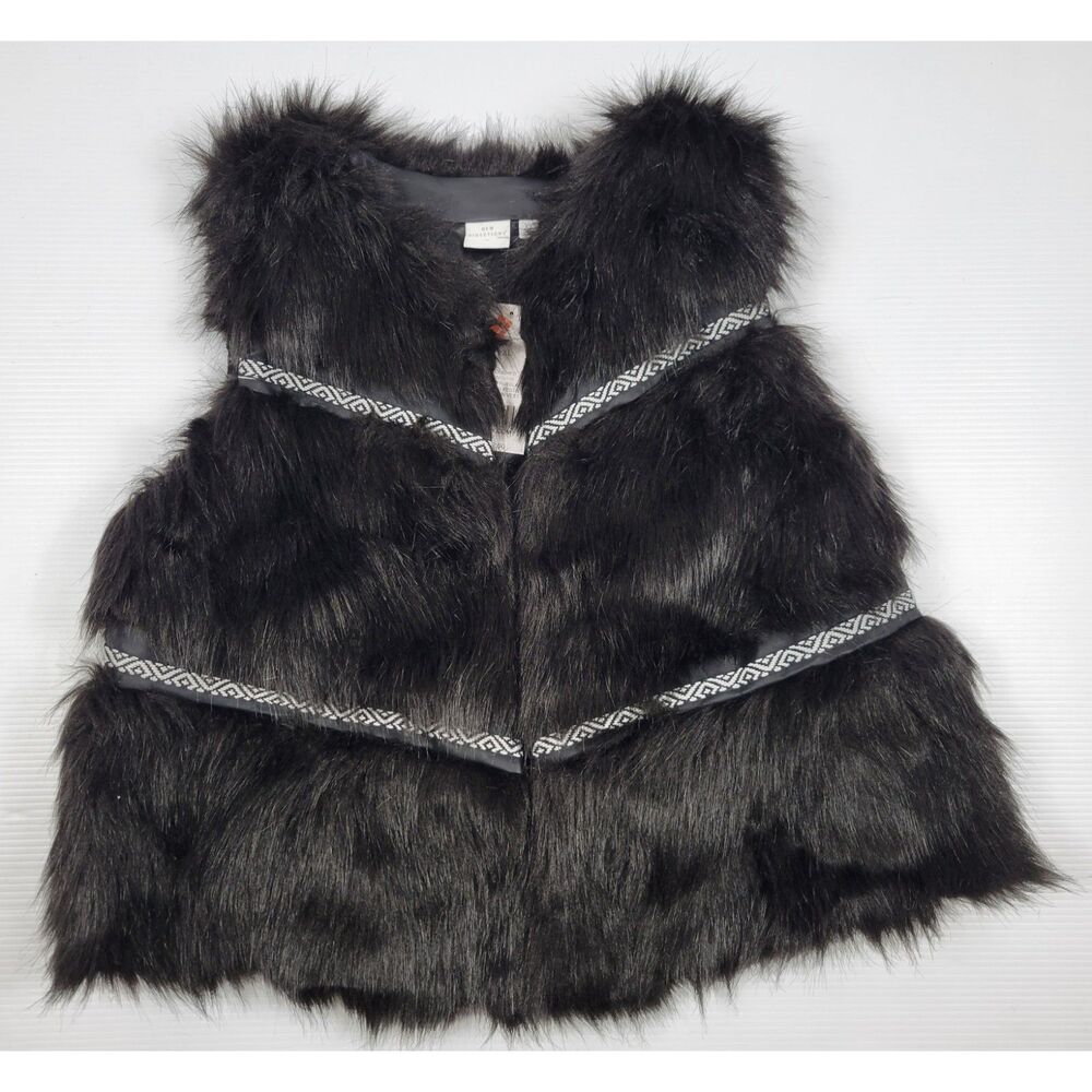 NWT NN1U148 Black‎ Festive Faux Fur Fashion Vest w/ Geometric Trim Womens XL